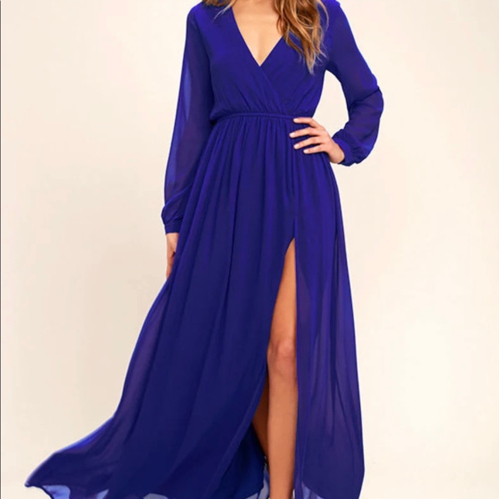 Wondrous Water Lilies Royal Blue Maxi Dress
